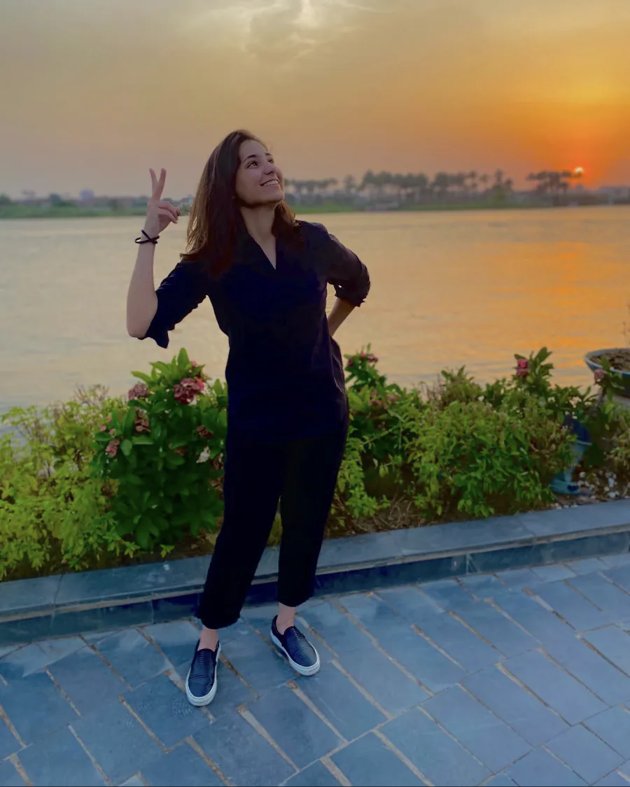 Teema Bashar Alakel by the Nile at sunset